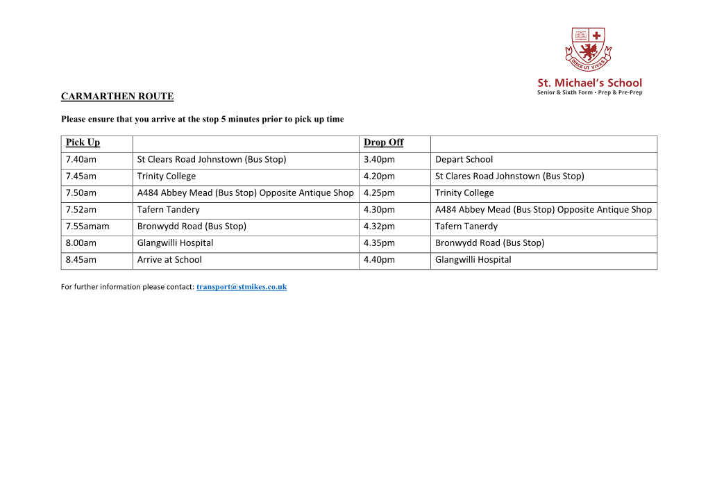 School Bus Timetable