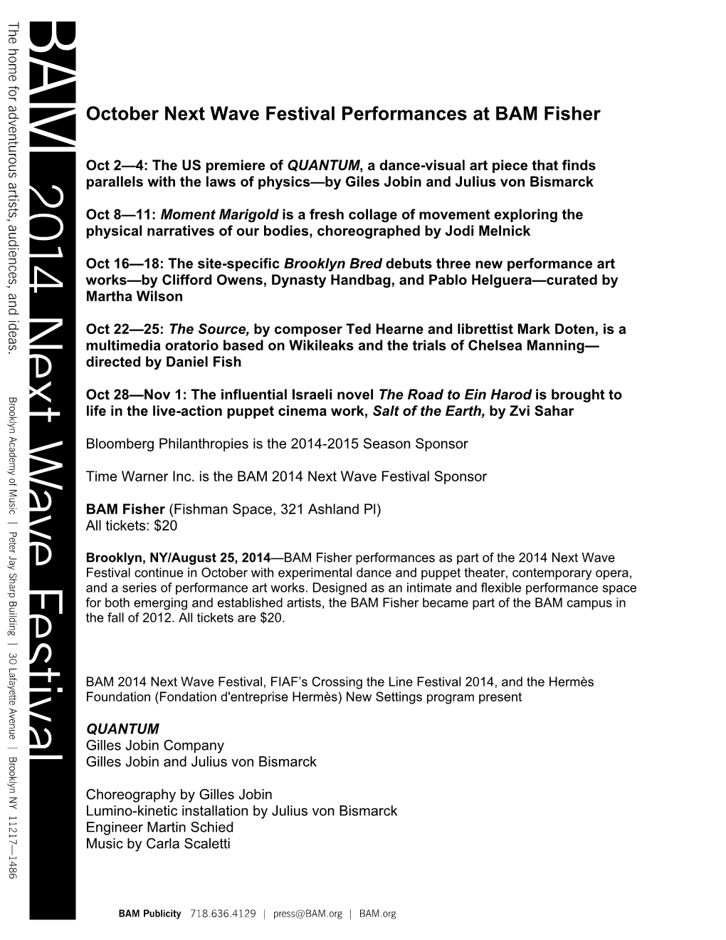 October Next Wave Festival Performances at BAM Fisher
