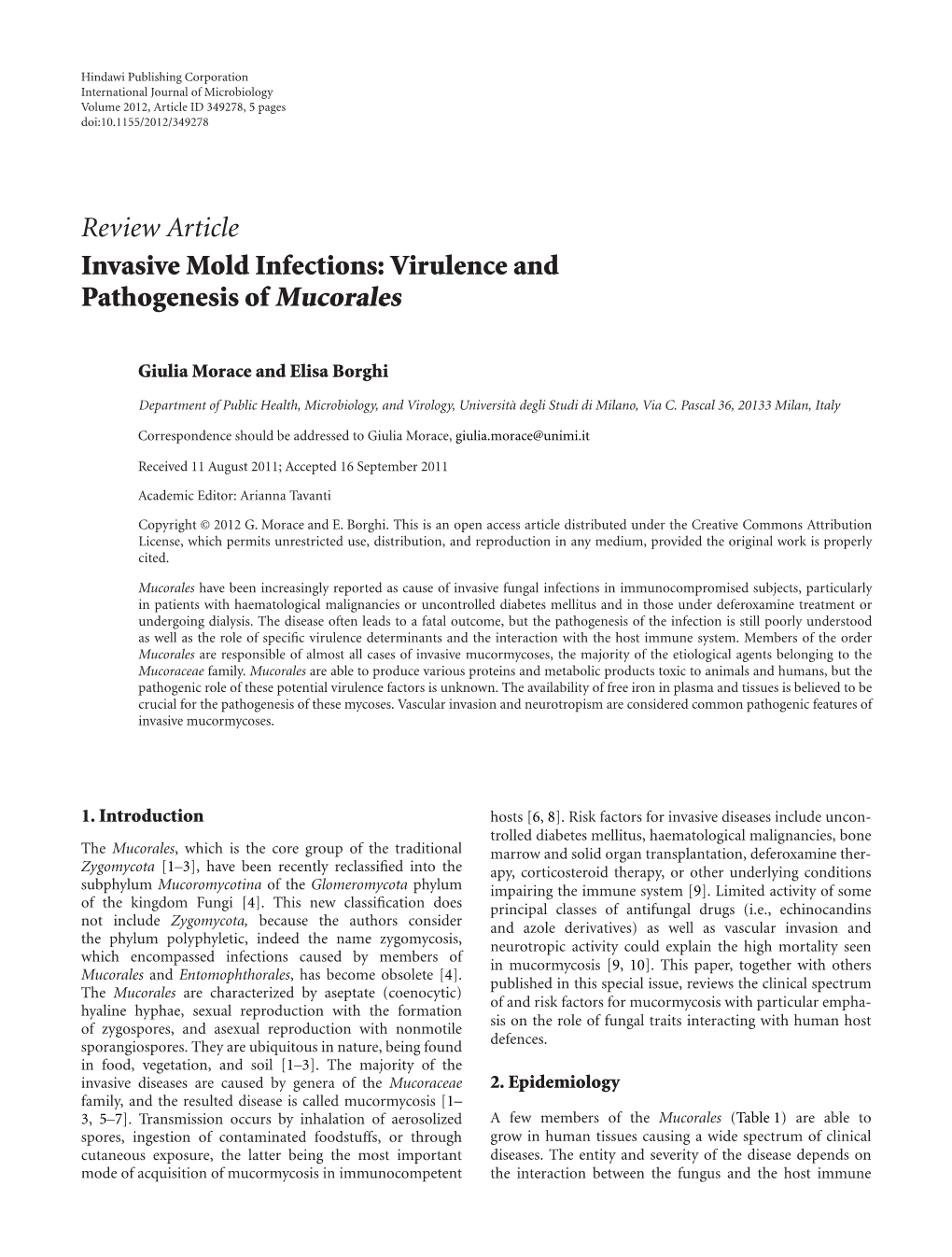 Virulence and Pathogenesis of Mucorales