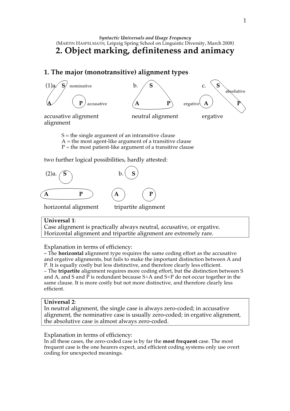 2. Object Marking, Definiteness and Animacy