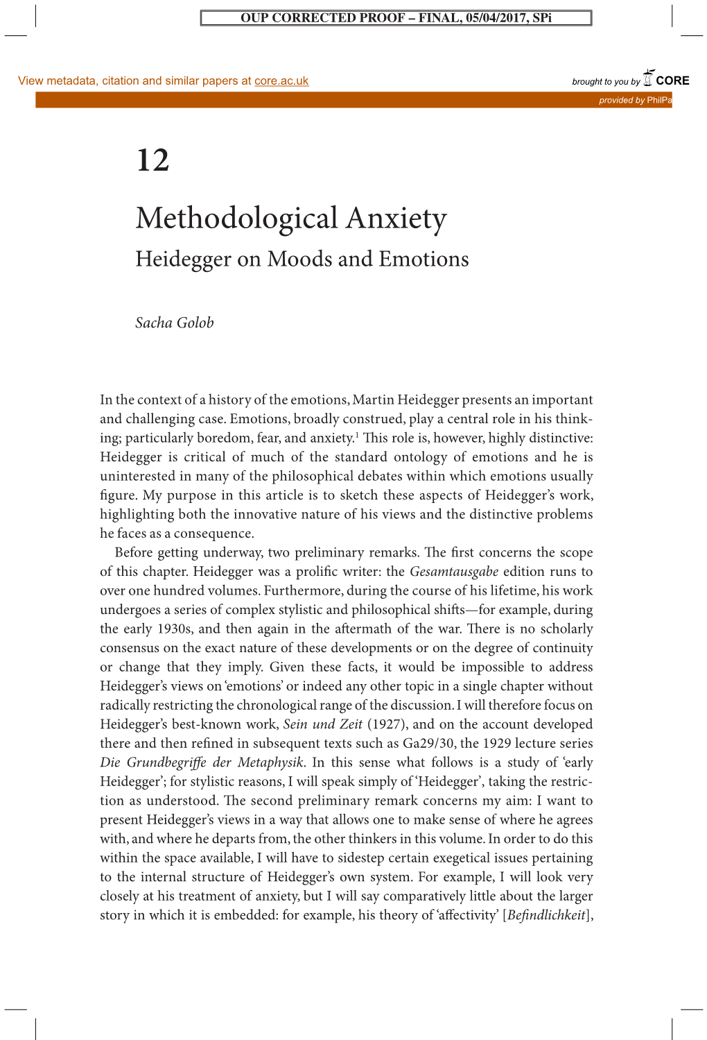 Methodological Anxiety Heidegger on Moods and Emotions