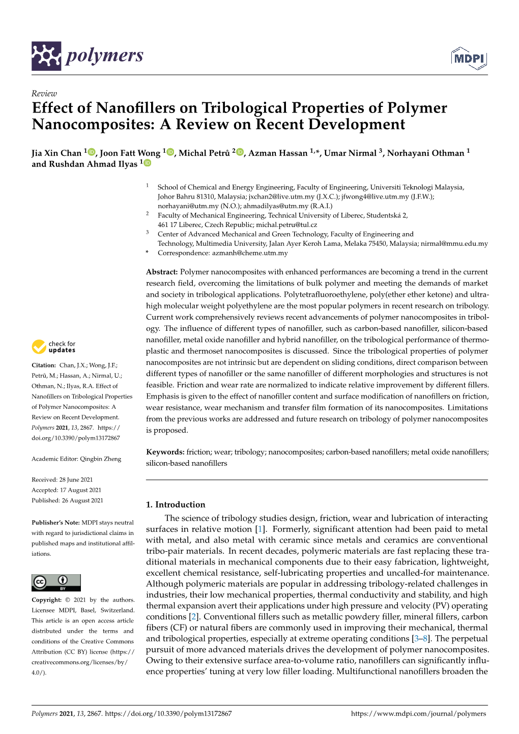 Effect of Nanofillers on Tribological Properties of Polymer Nanocomposites: a Review on Recent Development