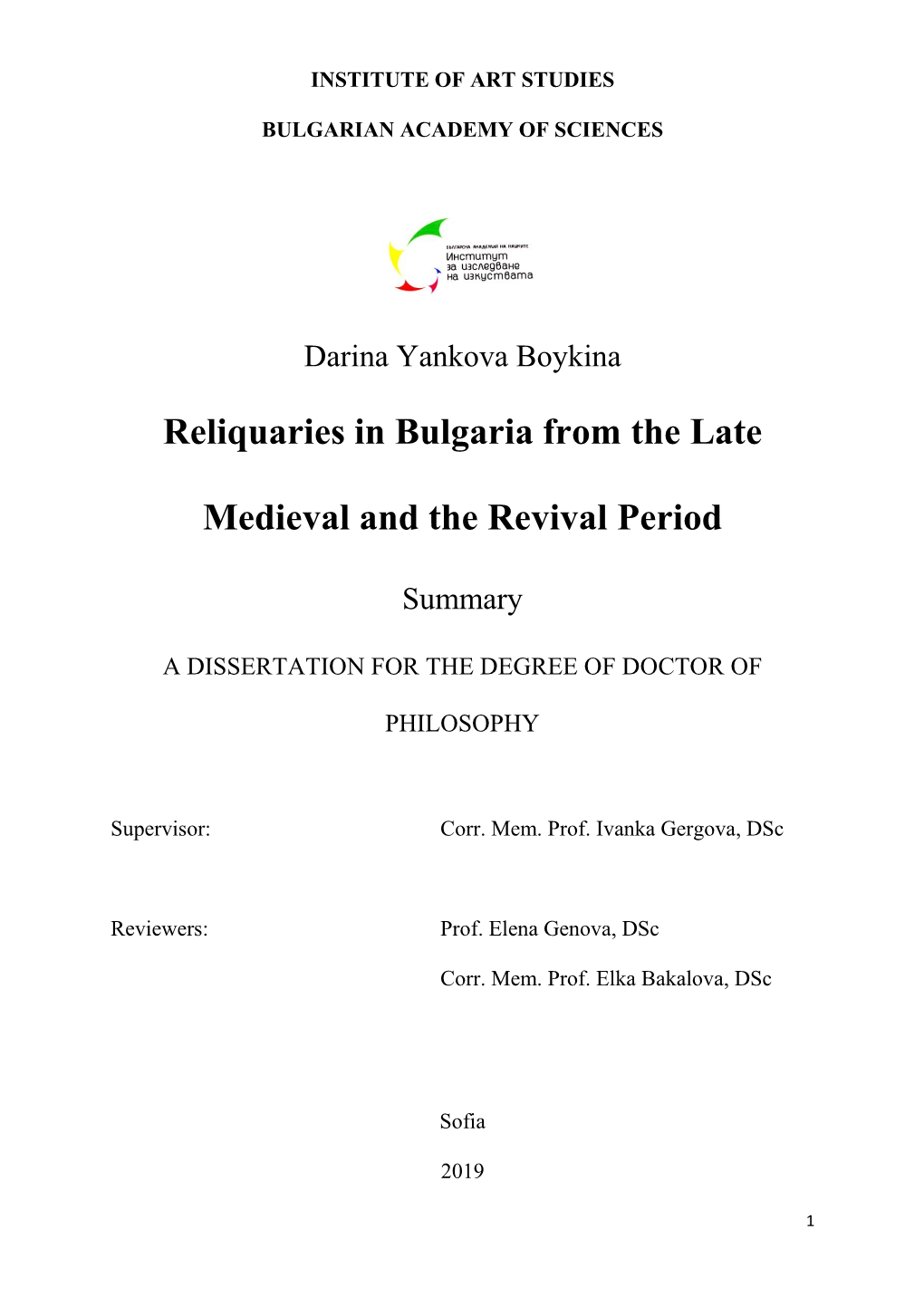 Reliquaries in Bulgaria from the Late Medieval and the Revival Period