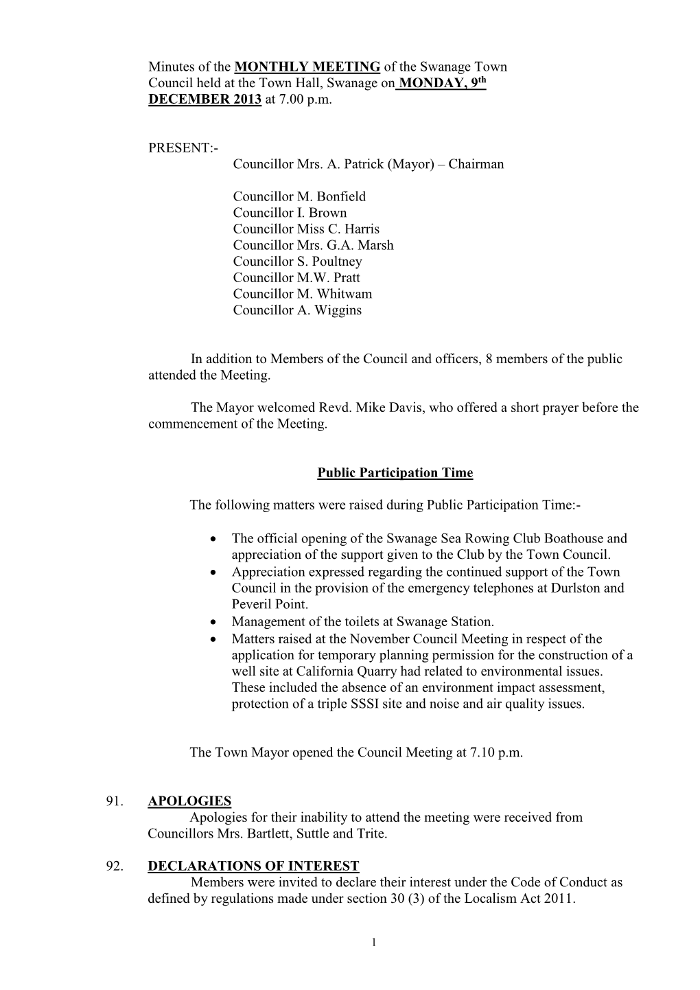 Minutes of the ANNUAL MEETING of the Swanage