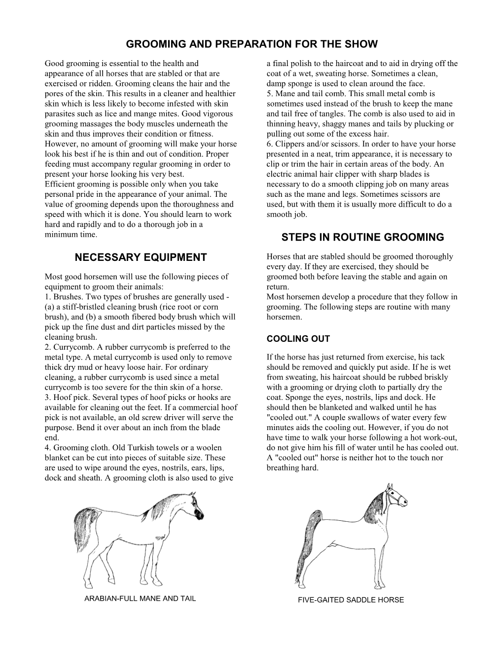 Grooming and Preparation for the Show Necessary Equipment Steps in Routine Grooming