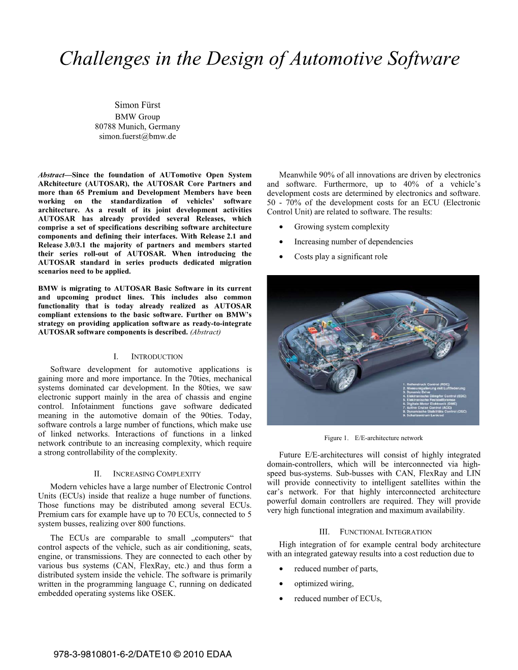 Challenges in the Design of Automotive Software