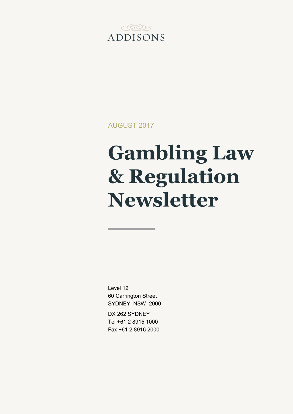 Gambling Law & Regulation Newsletter