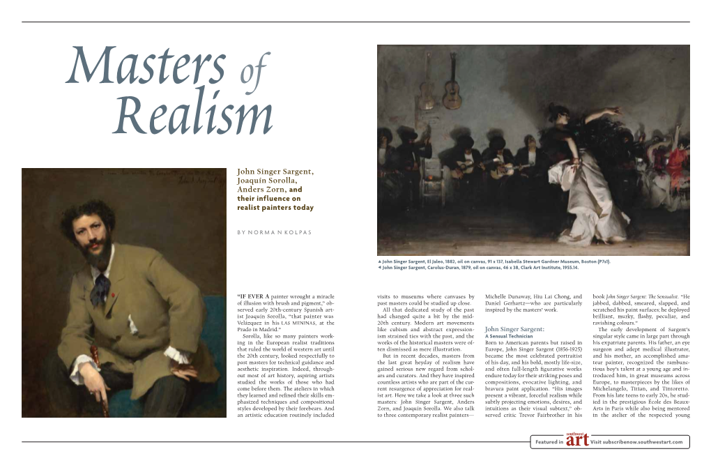 John Singer Sargent, Joaquín Sorolla, Anders Zorn, and Their Influence on Realist Painters Today