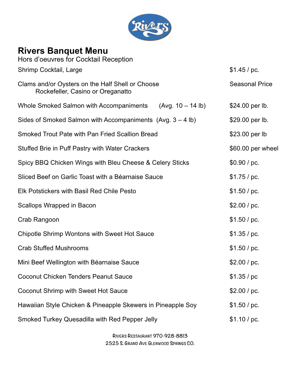 Banquet Menus