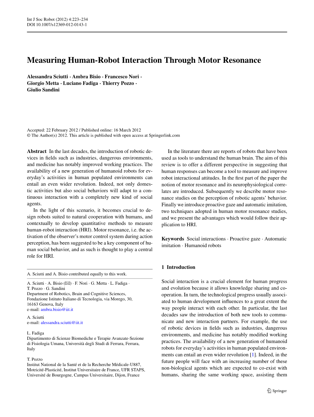 Measuring Human-Robot Interaction Through Motor Resonance