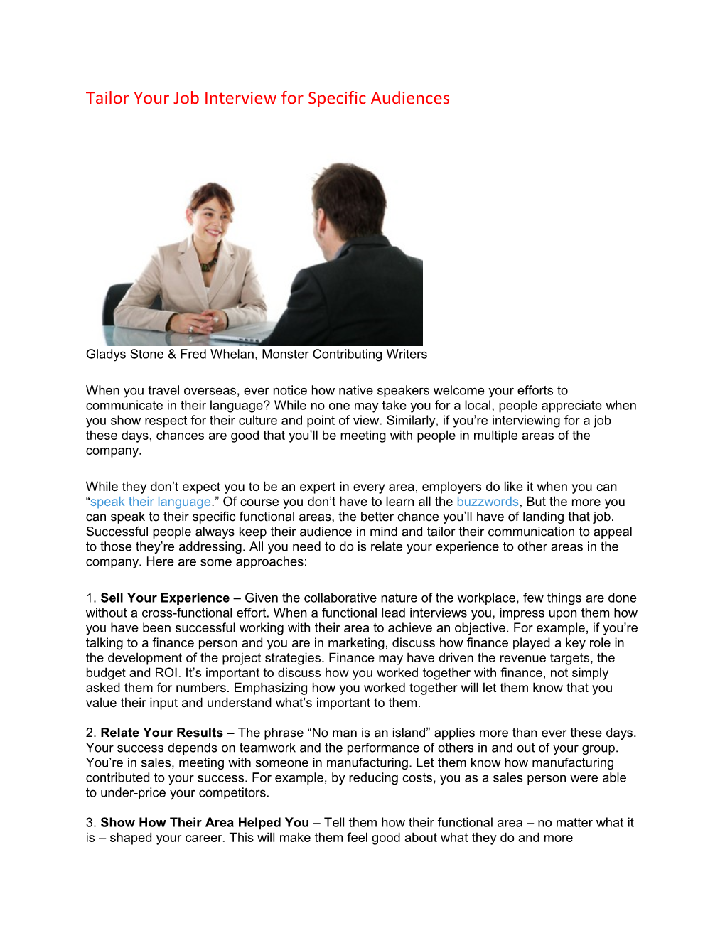 Tailor Your Job Interview For Specific Audiences