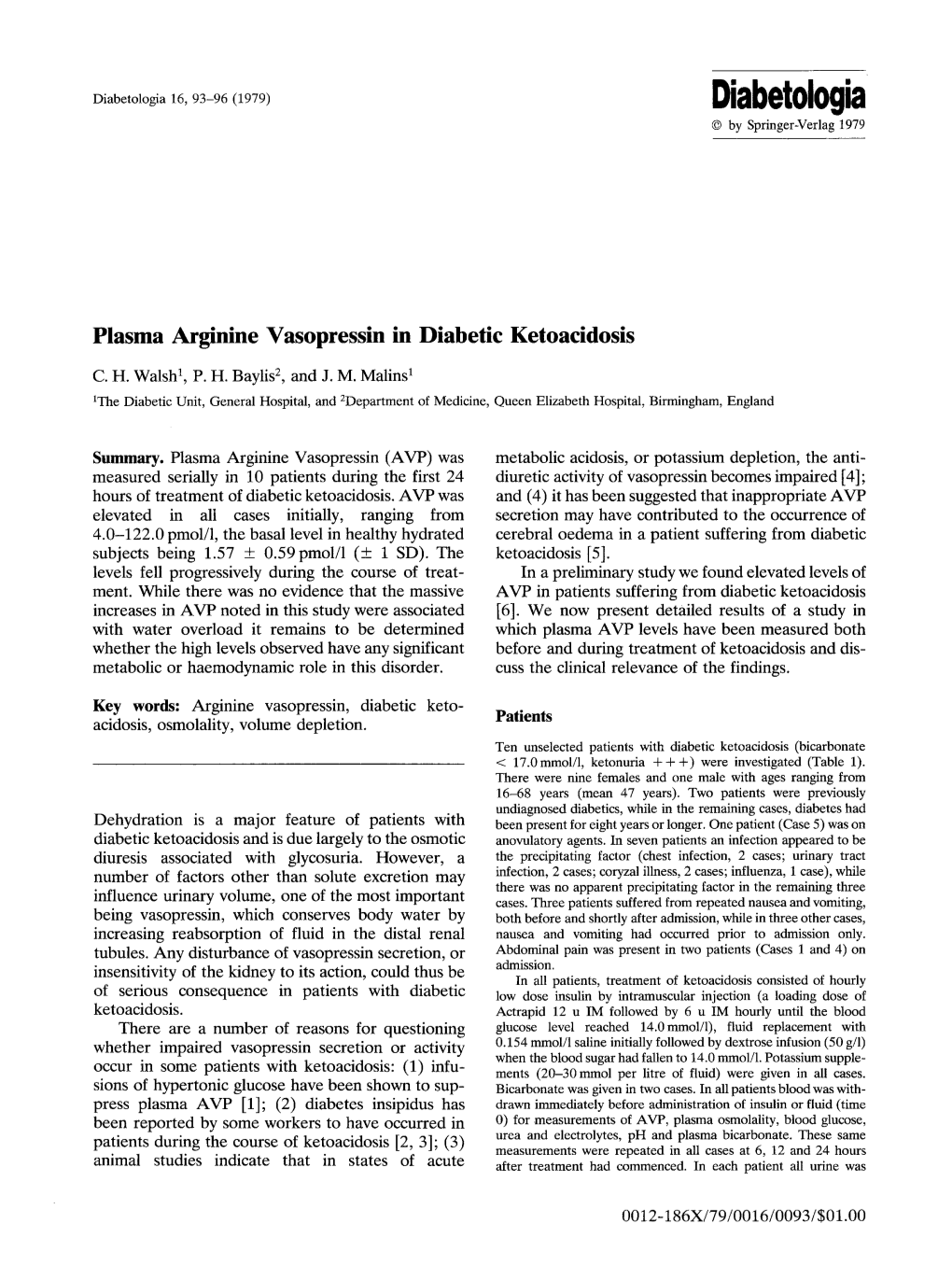Plasma Arginine Vasopressin in Diabetic Ketoacidosis
