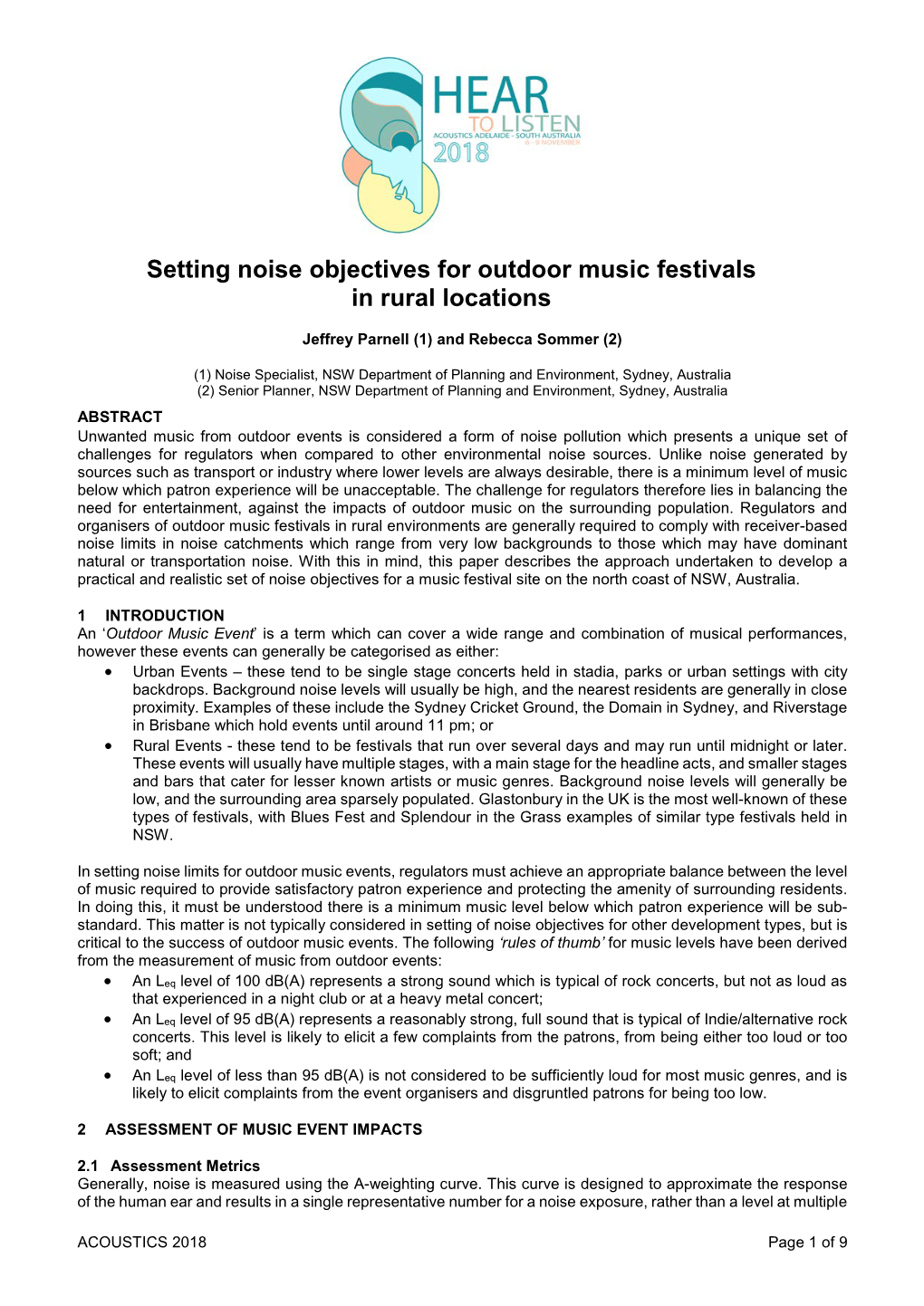 Setting Noise Objectives for Outdoor Music Festivals in Rural Locations