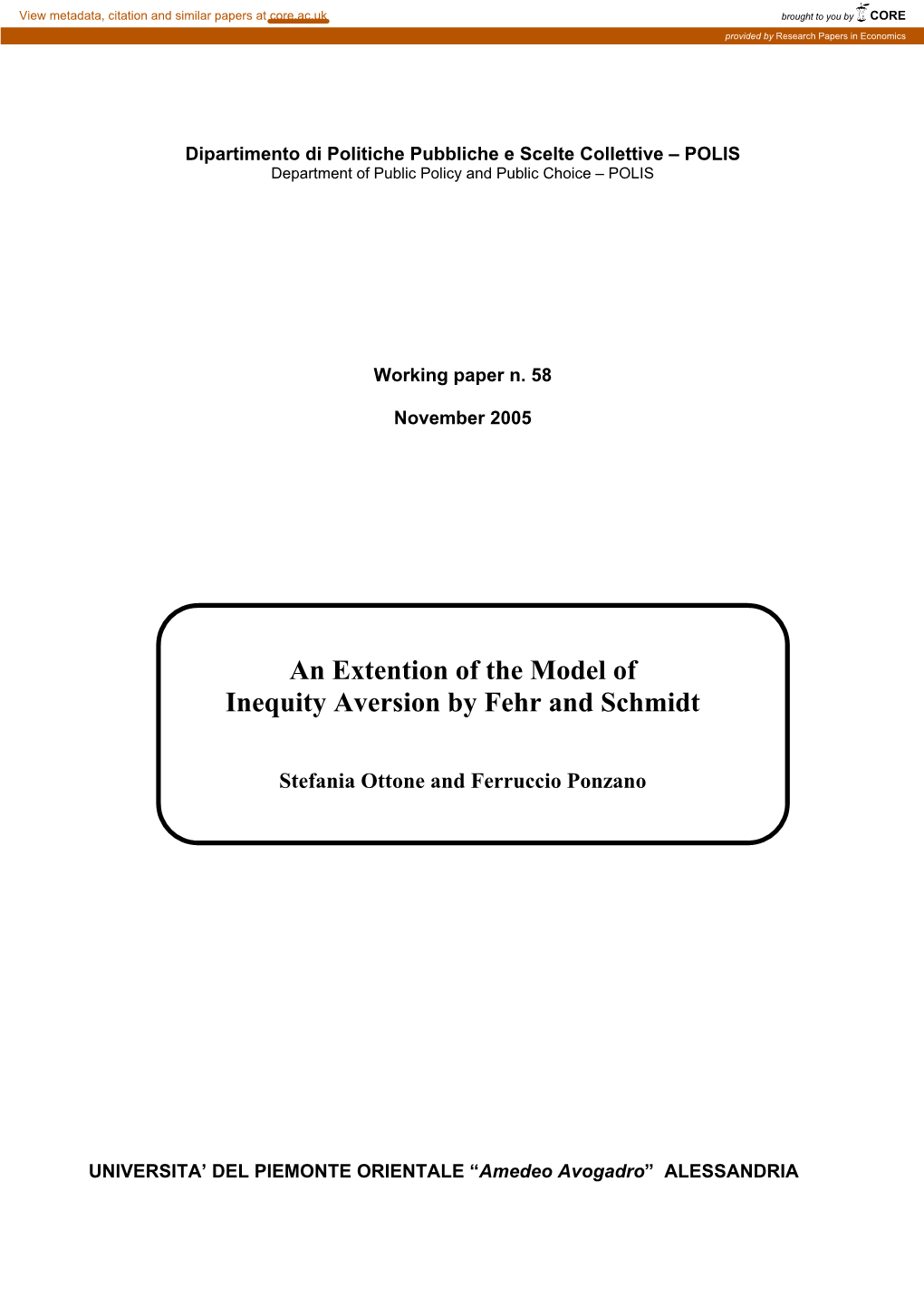 An Extention of the Model of Inequity Aversion by Fehr and Schmidt