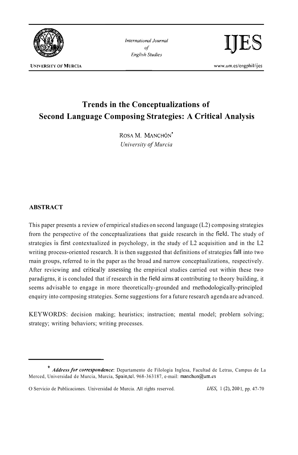 Trends in the Conceptualizations of Second Language Composing Strategies: a Critica1 Analysis