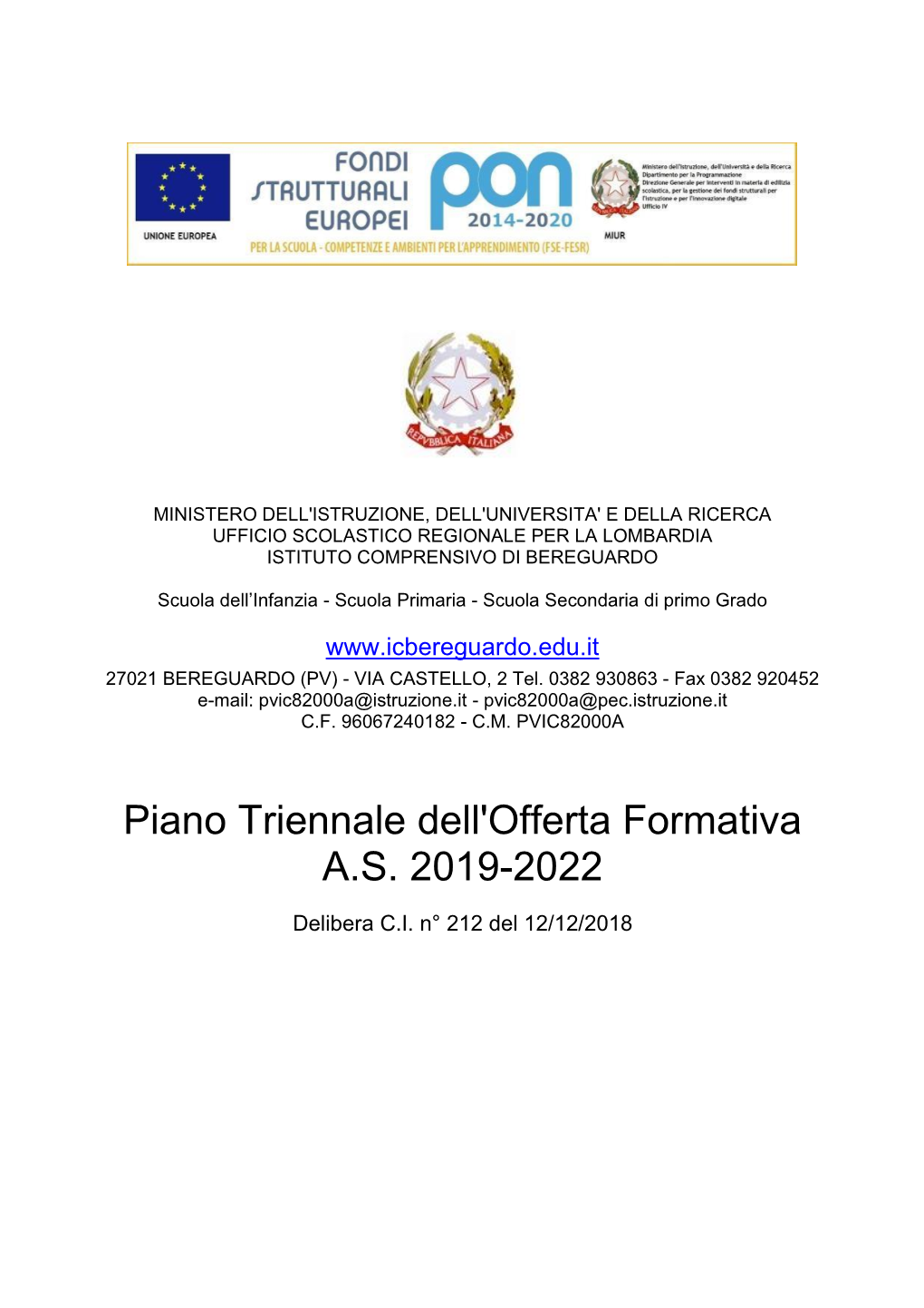 Piano Triennale Dell'offerta Formativa A.S. 2019-2022