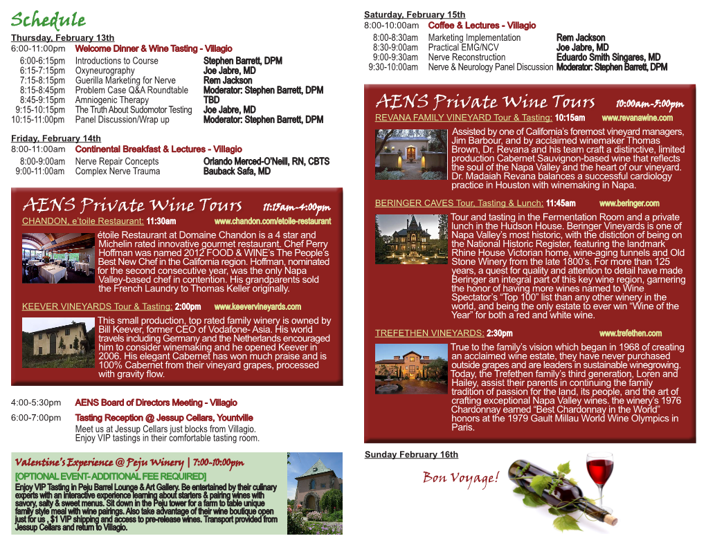 Schedule AENS Private Wine Tours AENS Private Wine Tours