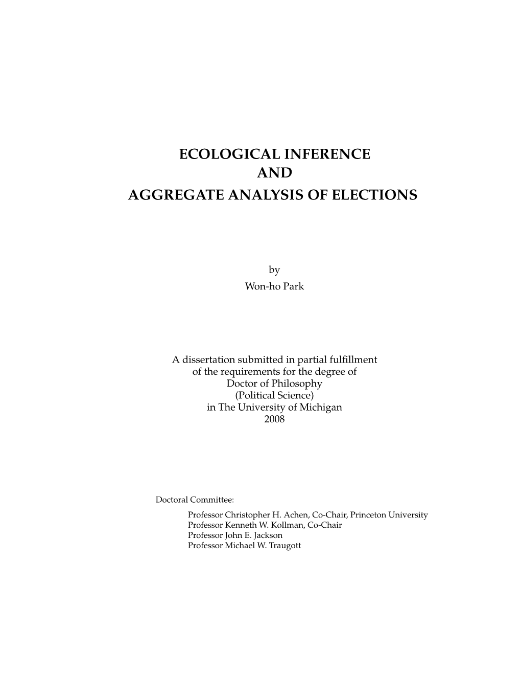 Ecological Inference and Aggregate Analysis of Elections