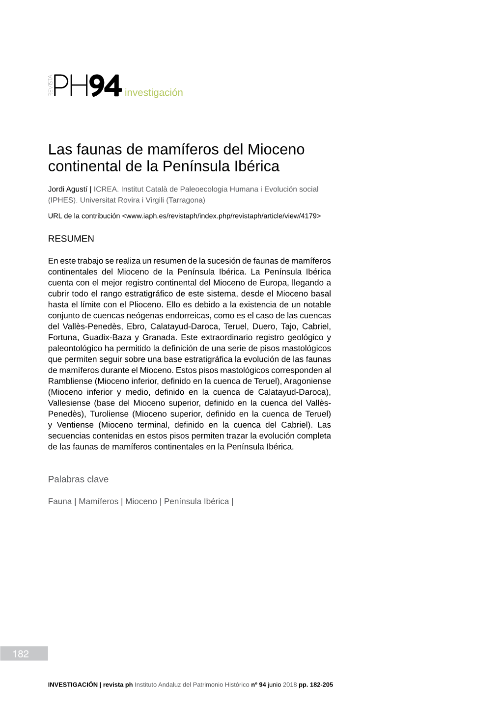 Las Faunas De Mamíferos Del Mioceno Continental De La Península Ibérica