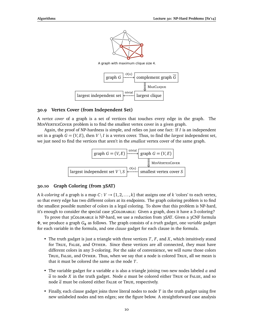 Vertex Cover (From Independent Set) . Graph Coloring (From SAT)