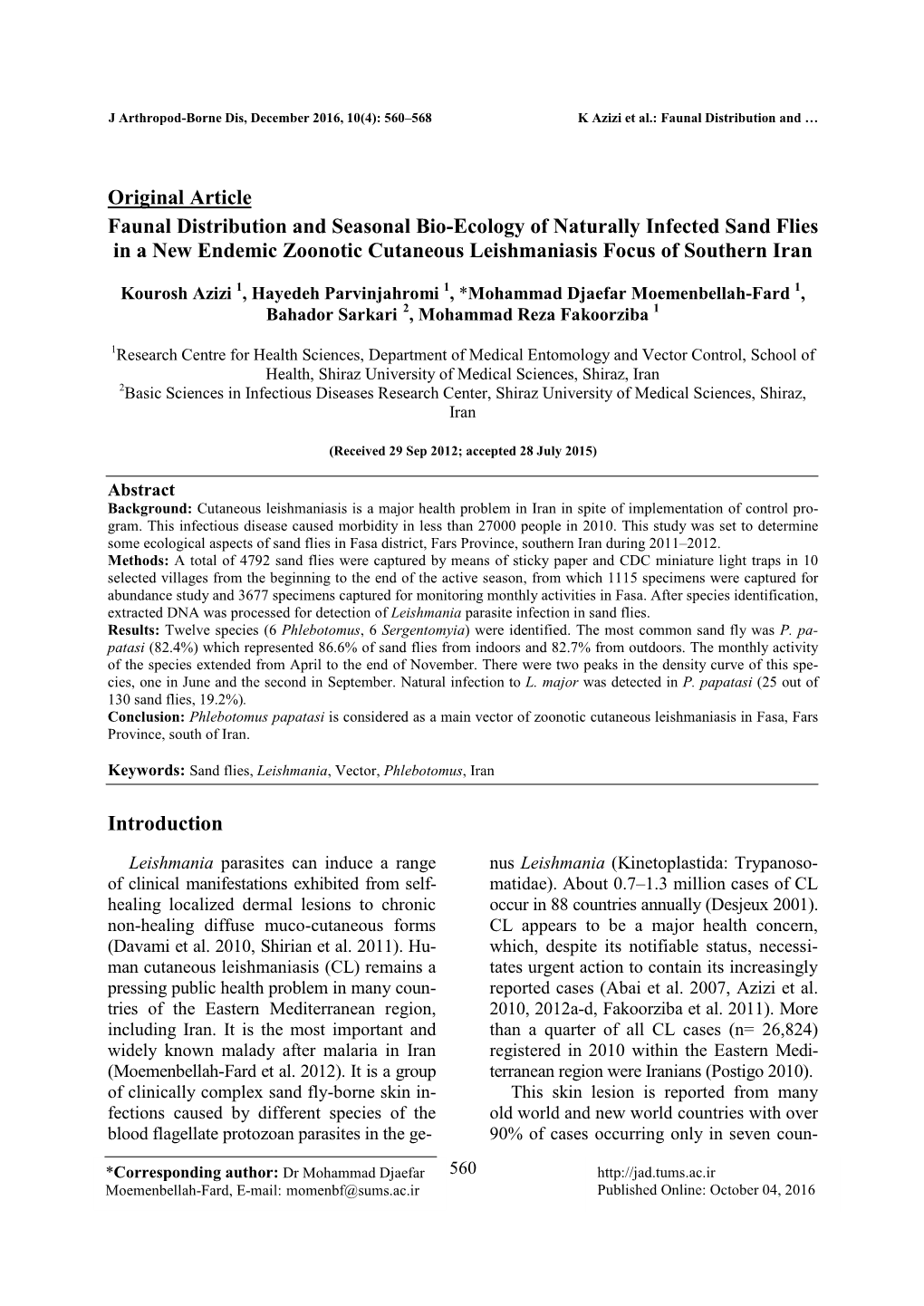 Original Article Faunal Distribution and Seasonal Bio-Ecology Of