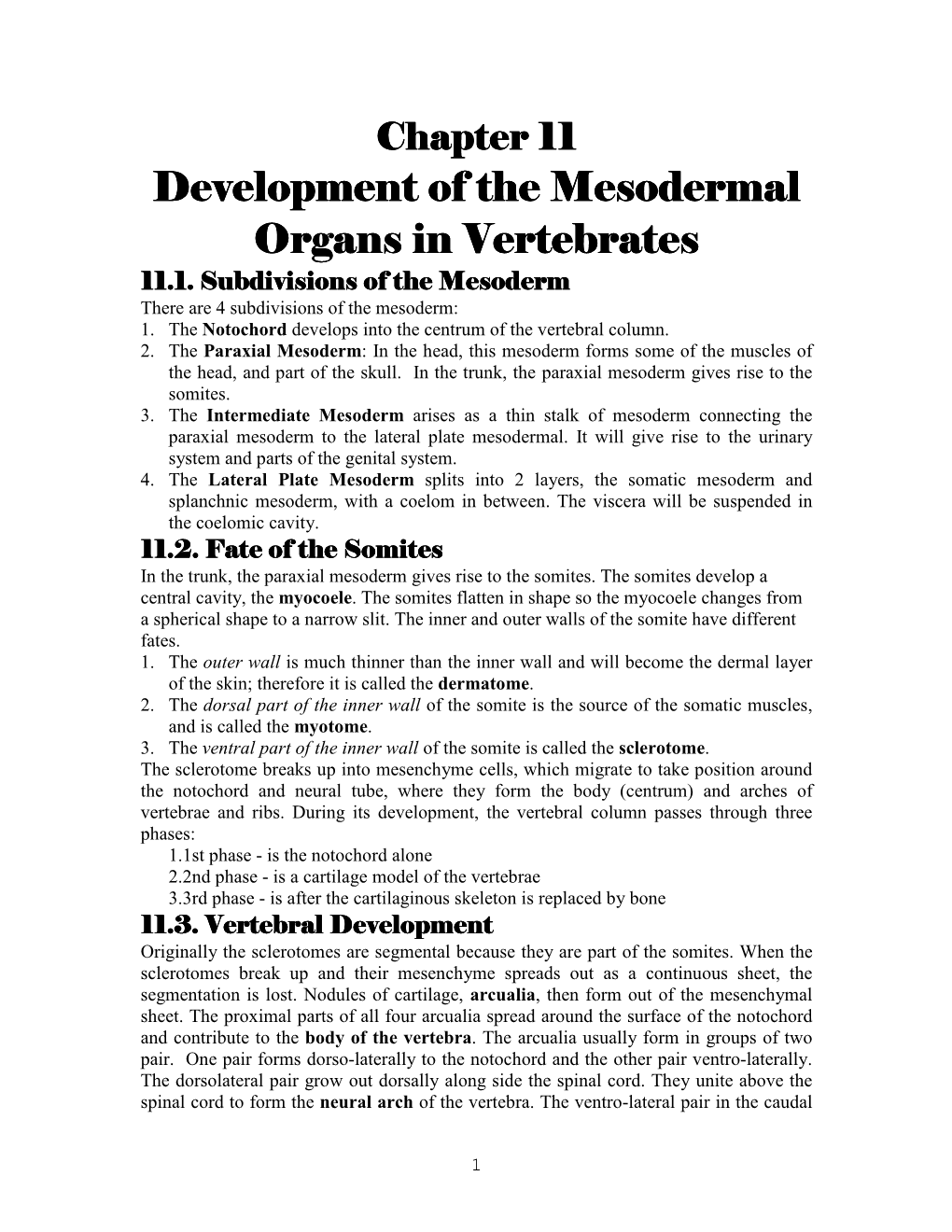 Development of the Mesodermal Organs in Vertebrates 11.1