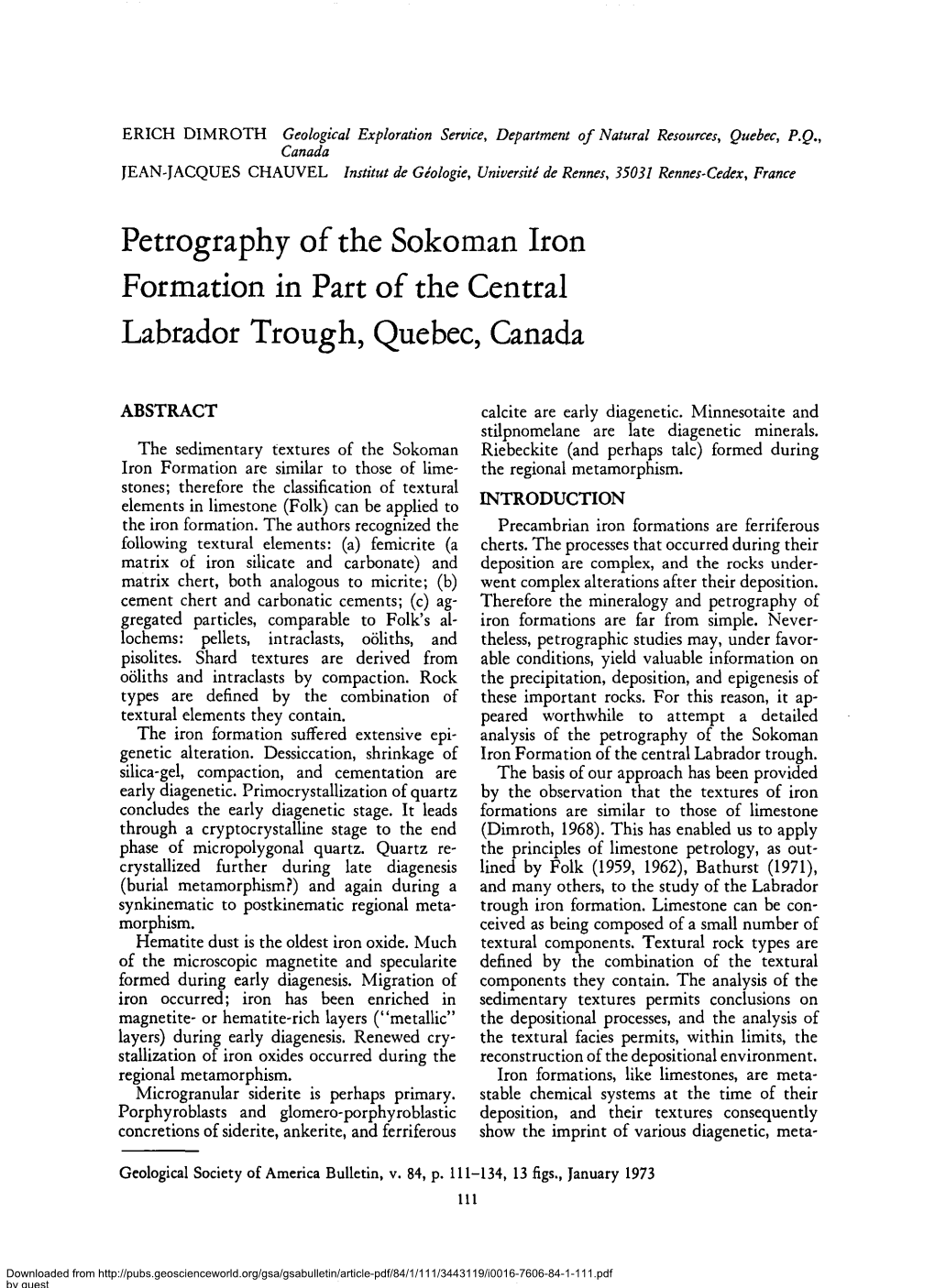 Petrography of the Sokoman Iron Formation in Part of the Central Labrador Trough, Quebec, Canada