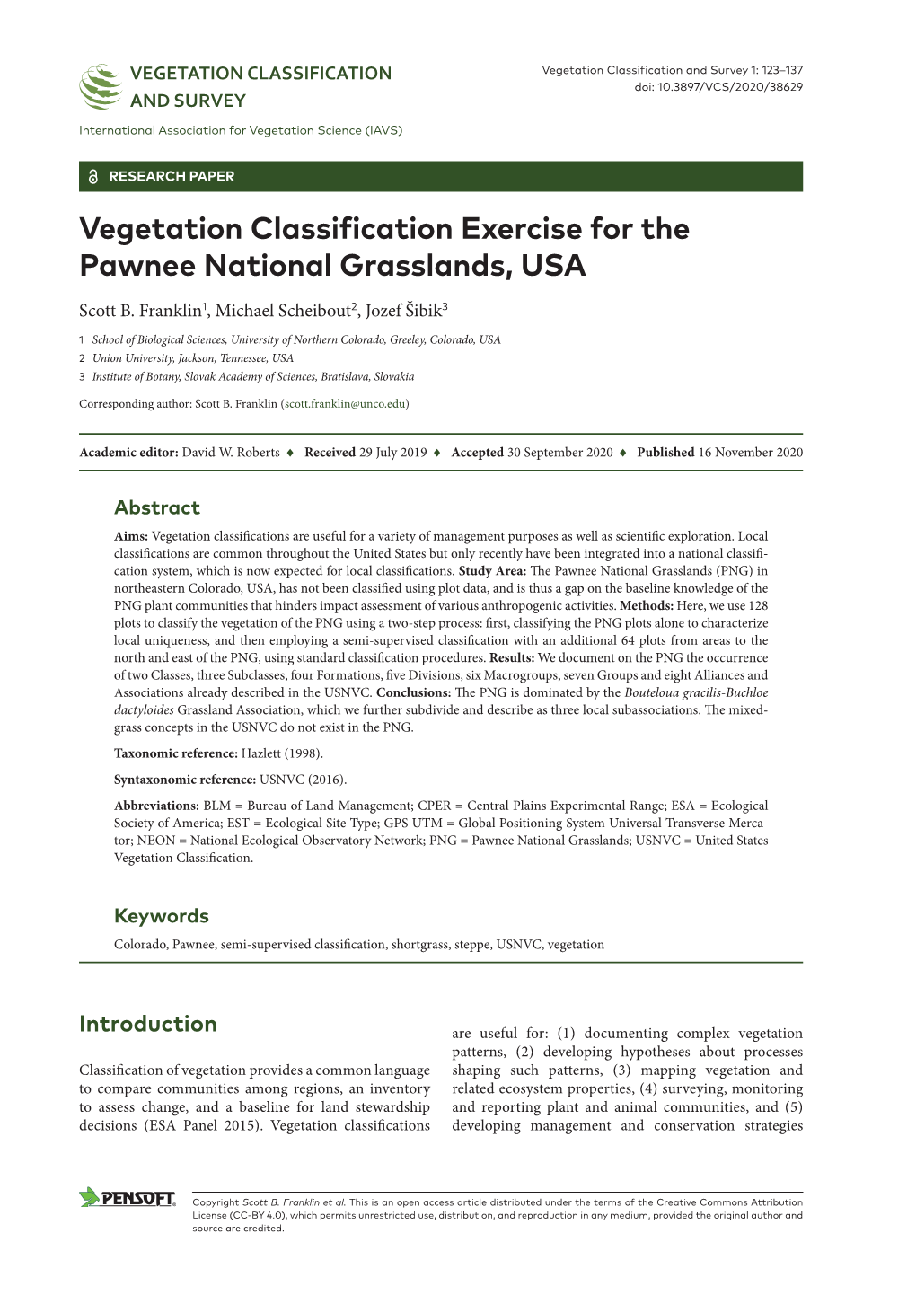 ﻿Vegetation Classification Exercise for the Pawnee National Grasslands