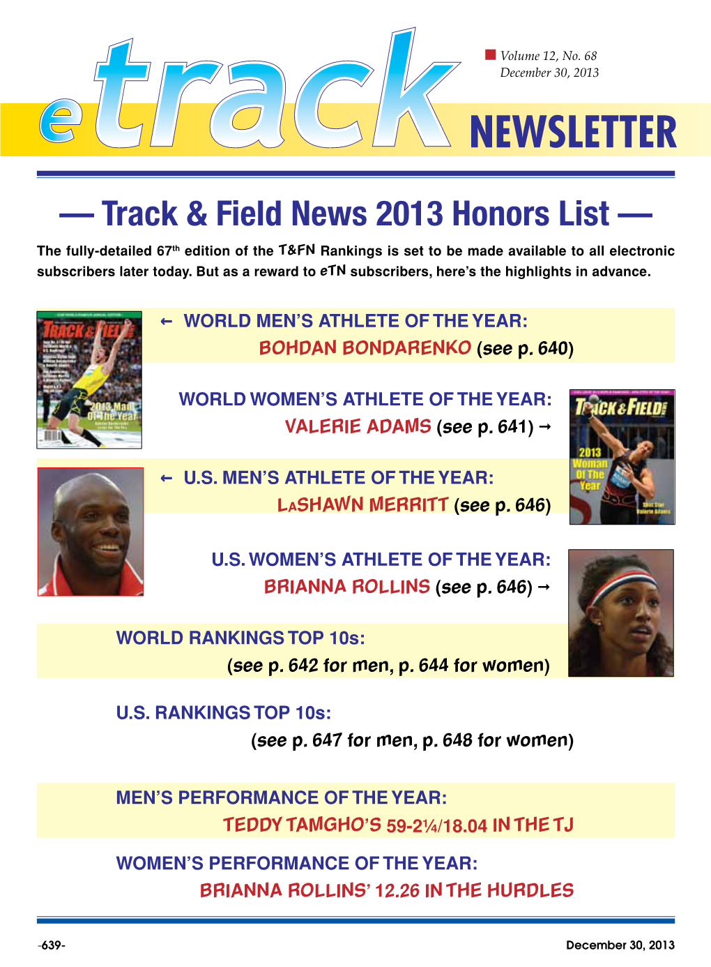 — Track & Field News 2013 Honors List —