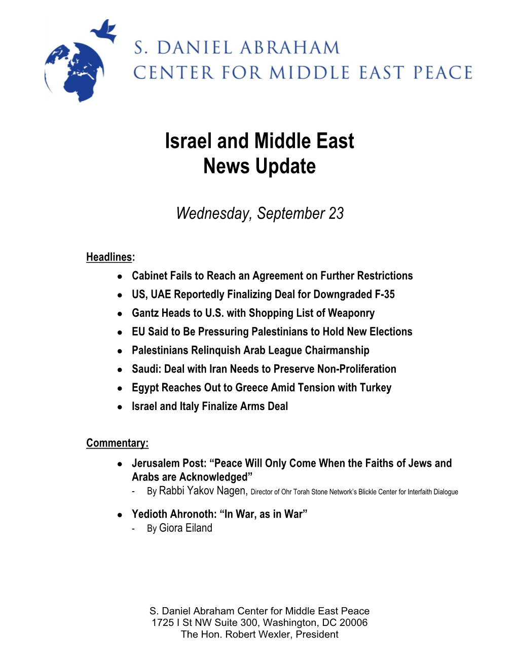 Israel and Middle East News Update