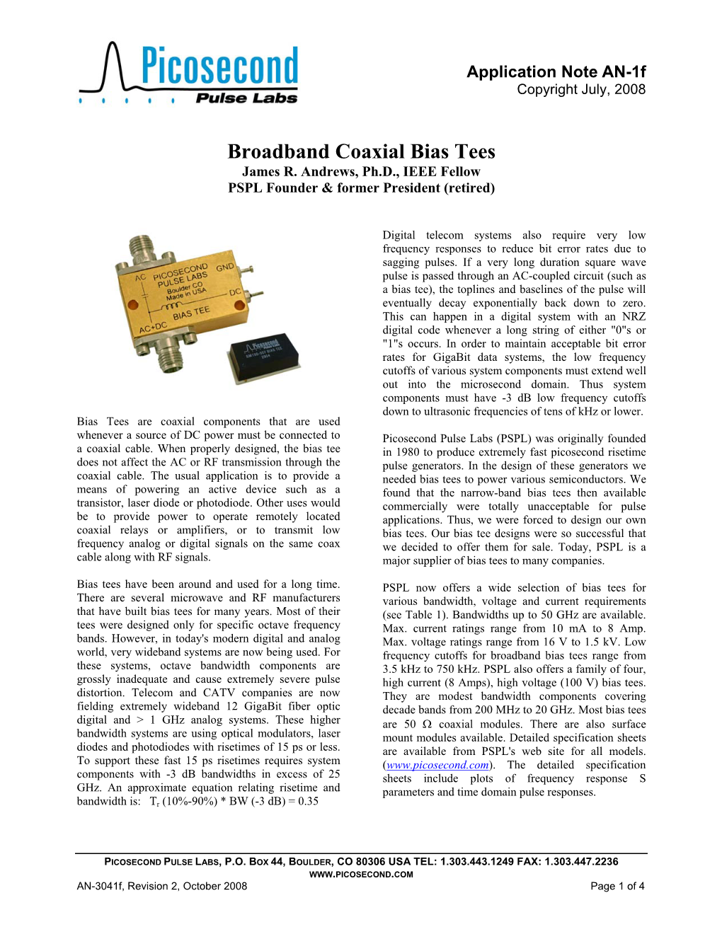 Broadband Coaxial Bias Tees James R