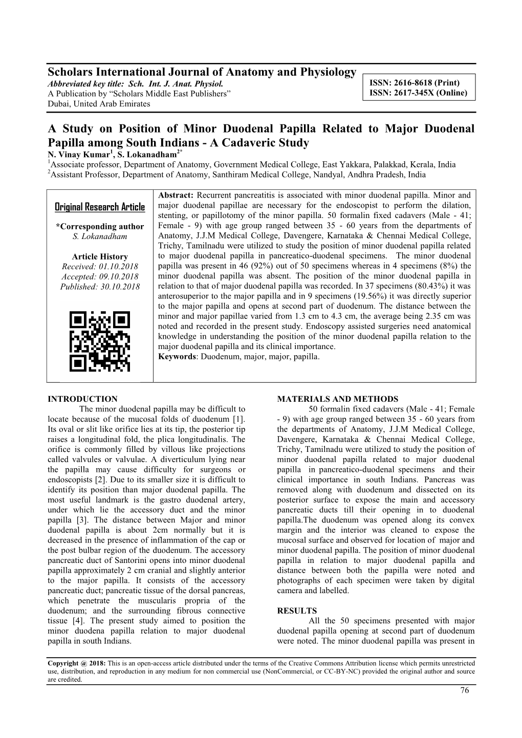 Scholars International Journal of Anatomy and Physiology a Study