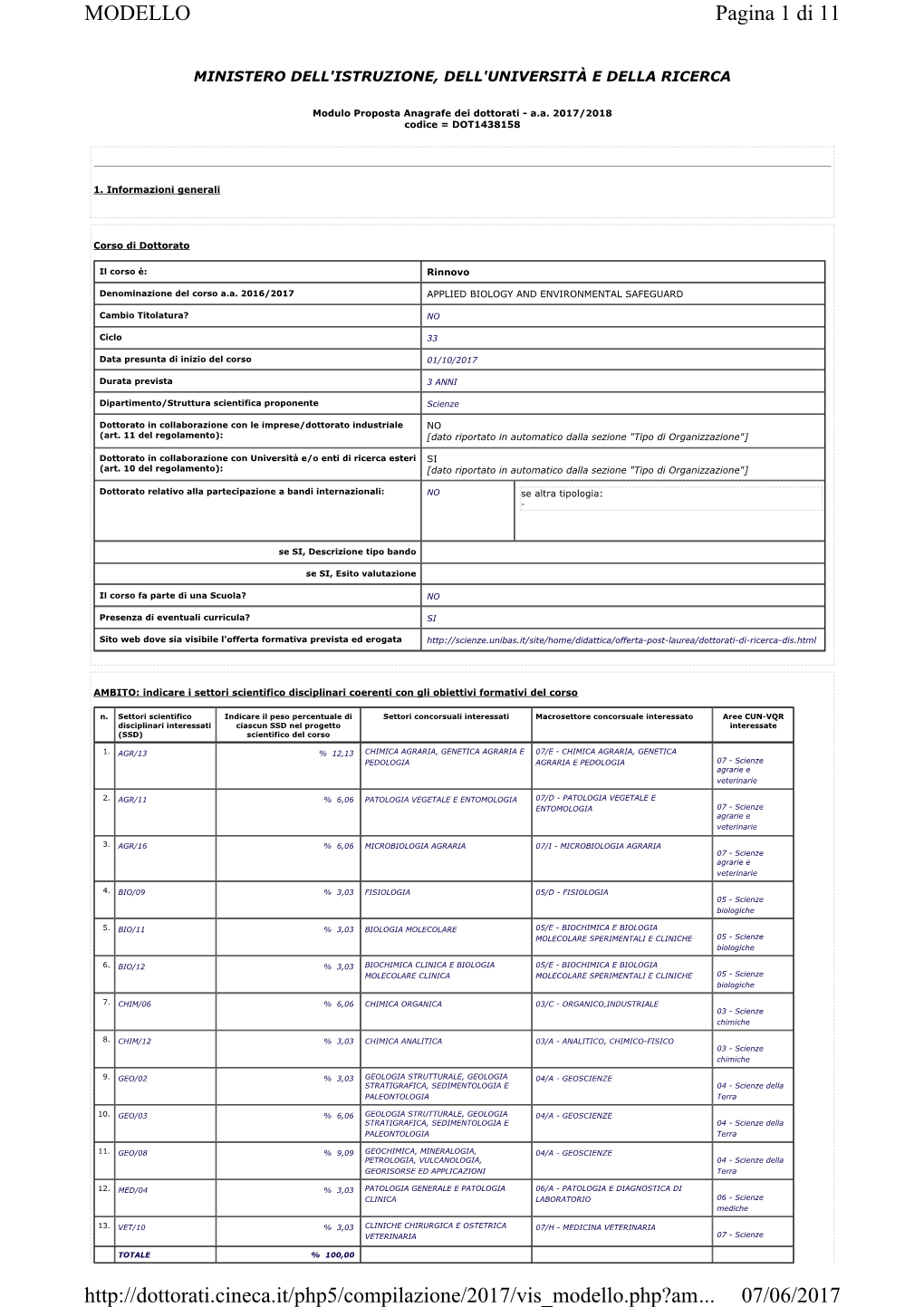 Pagina 1 Di 11 MODELLO 07/06/2017