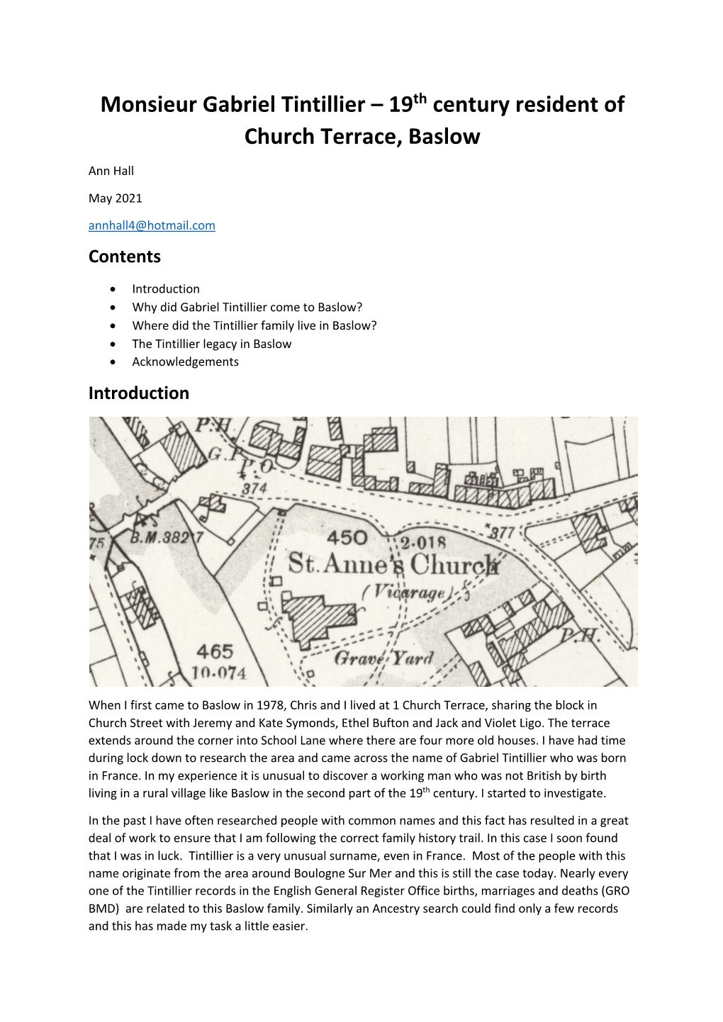 Monsieur Gabriel Tintillier – 19Th Century Resident of Church Terrace, Baslow