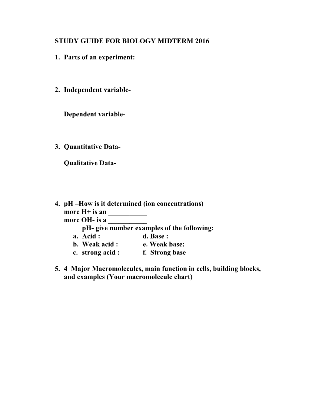 STUDY GUIDE FOR Biology Midterm 06-07