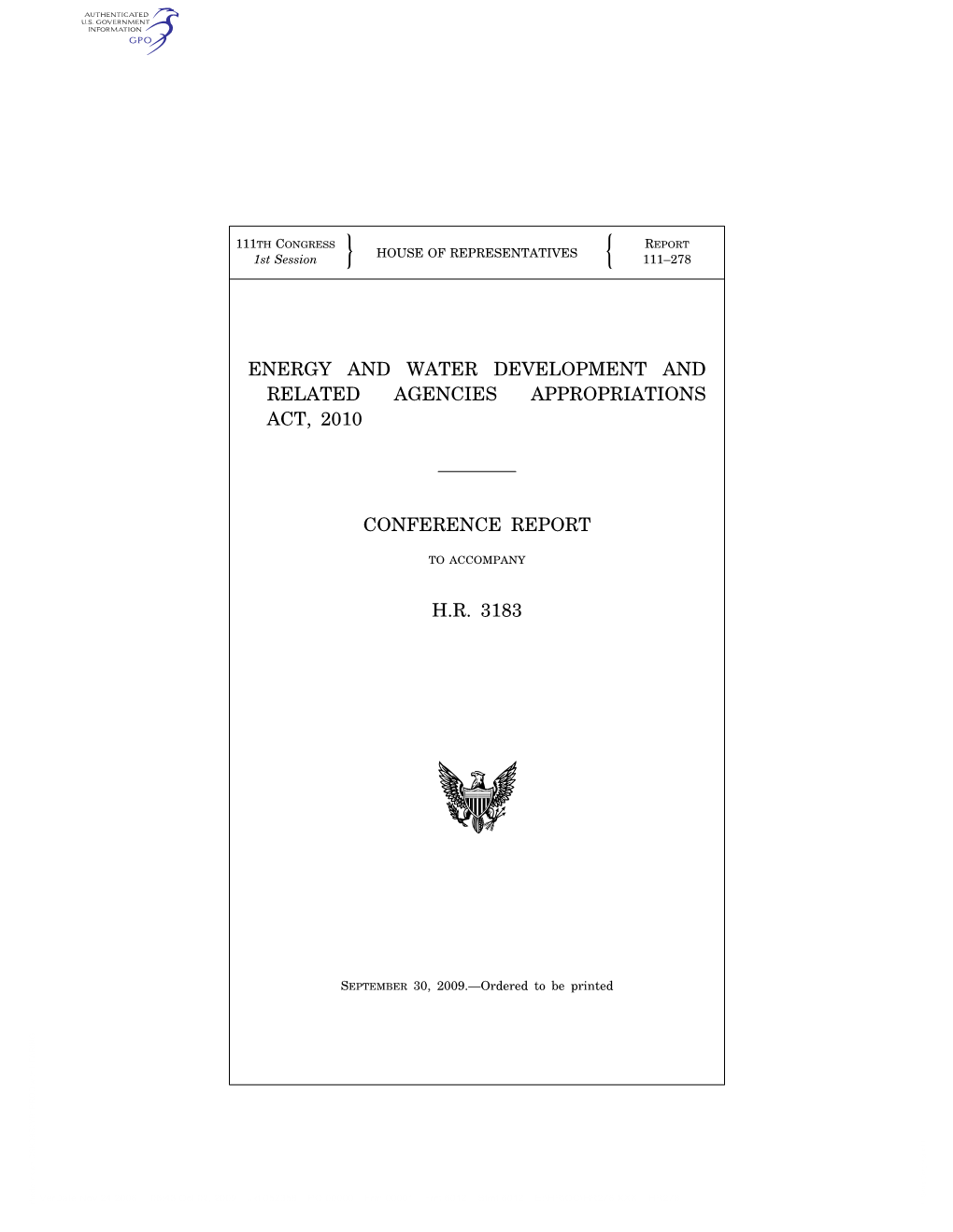 Energy and Water Development and Related Agencies Appropriations Act, 2010