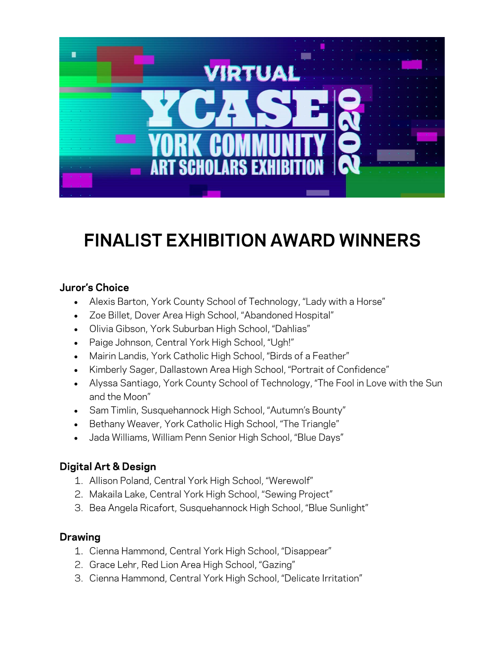 YCASE 2020 Award Winners