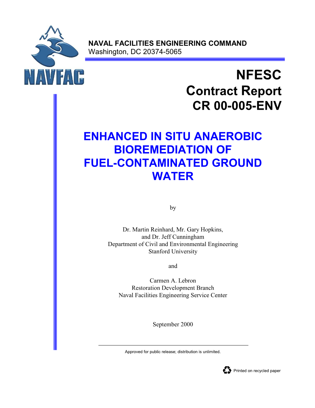 Enhanced in Situ Anaerobic Bioremediation of Fuel-Contaminated Ground Water