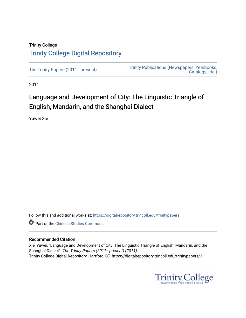 The Linguistic Triangle of English, Mandarin, and the Shanghai Dialect