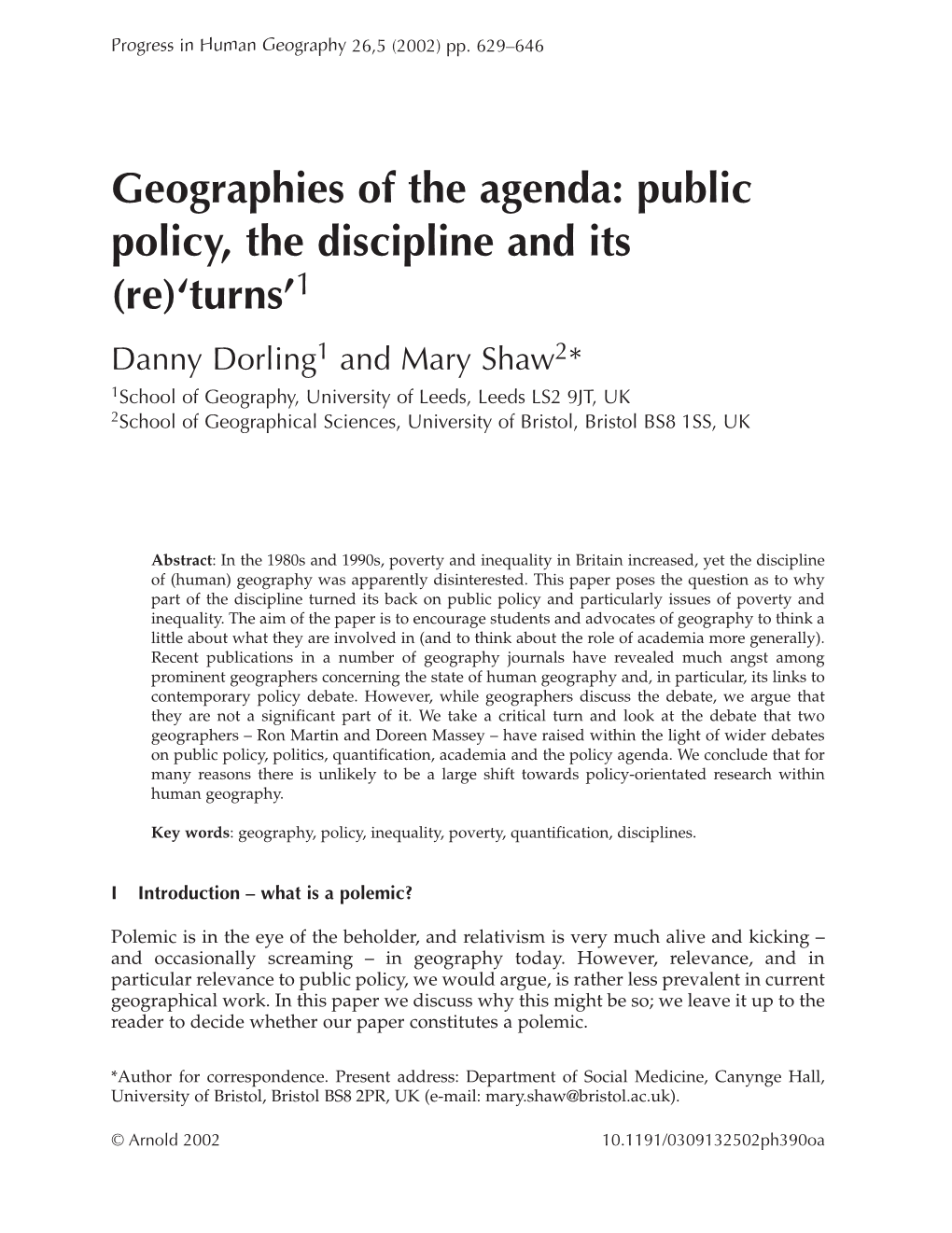 Geographies of the Agenda: Public Policy, The