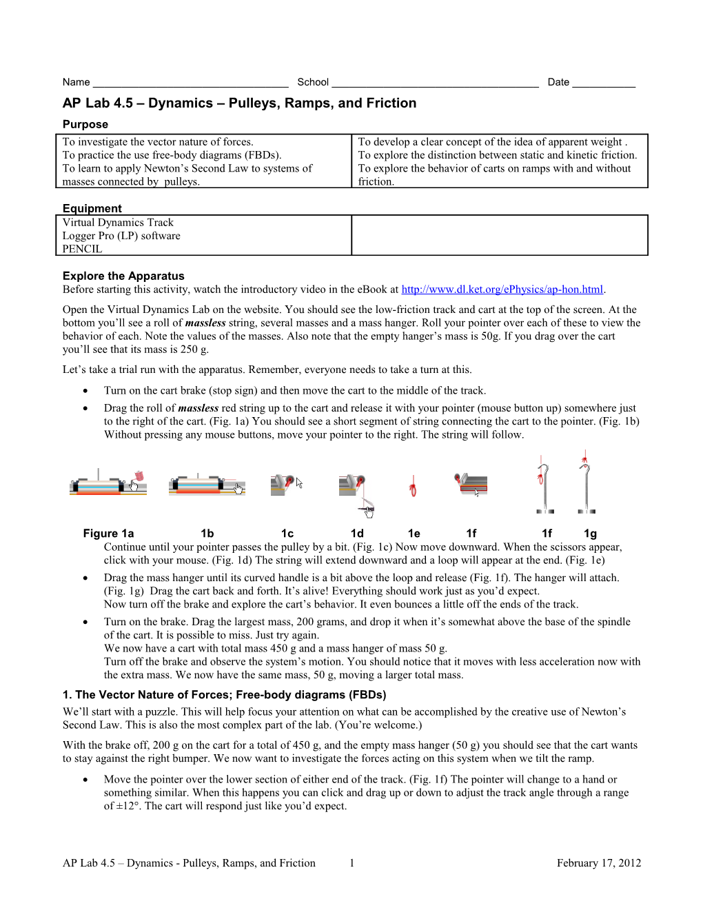 AP Lab 4.5 Dynamics Pulleys, Ramps, and Friction