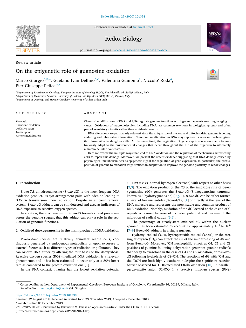 On the Epigenetic Role of Guanosine Oxidation