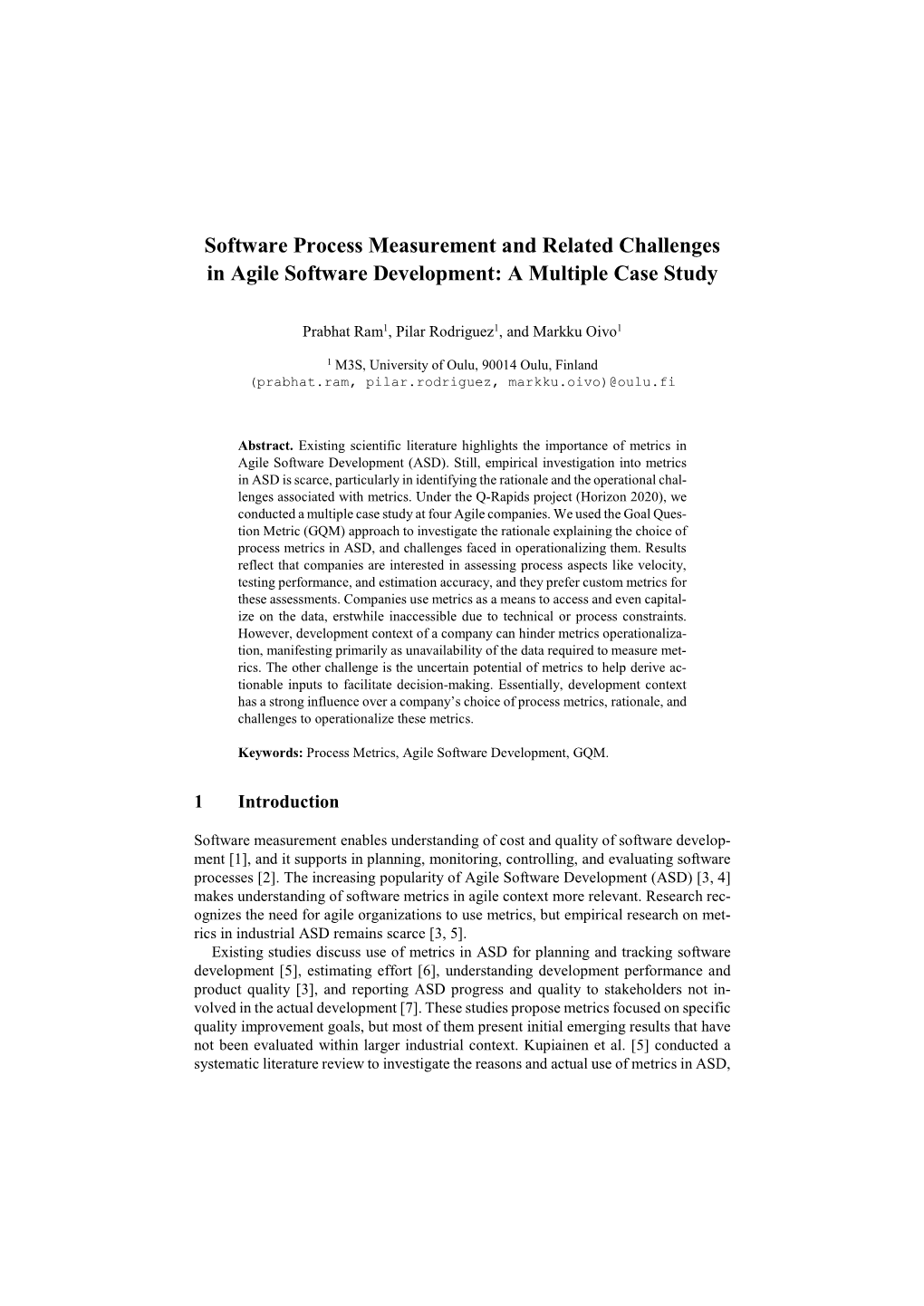 Software Process Measurement and Related Challenges in Agile Software Development: a Multiple Case Study