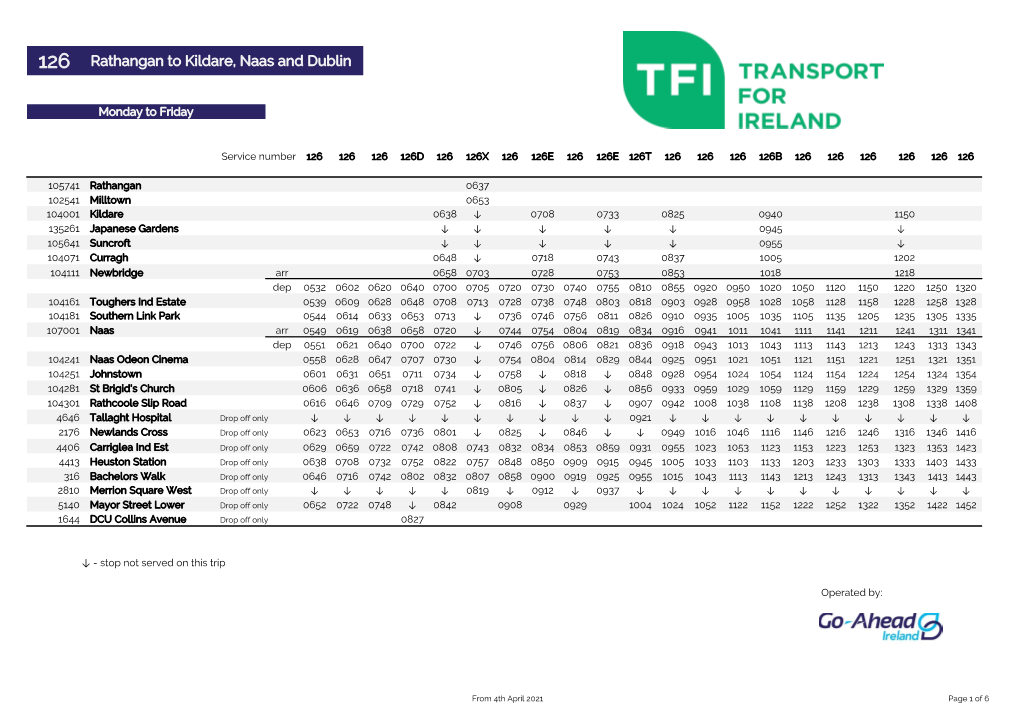 126 Rathangan to Kildare, Naas and Dublin