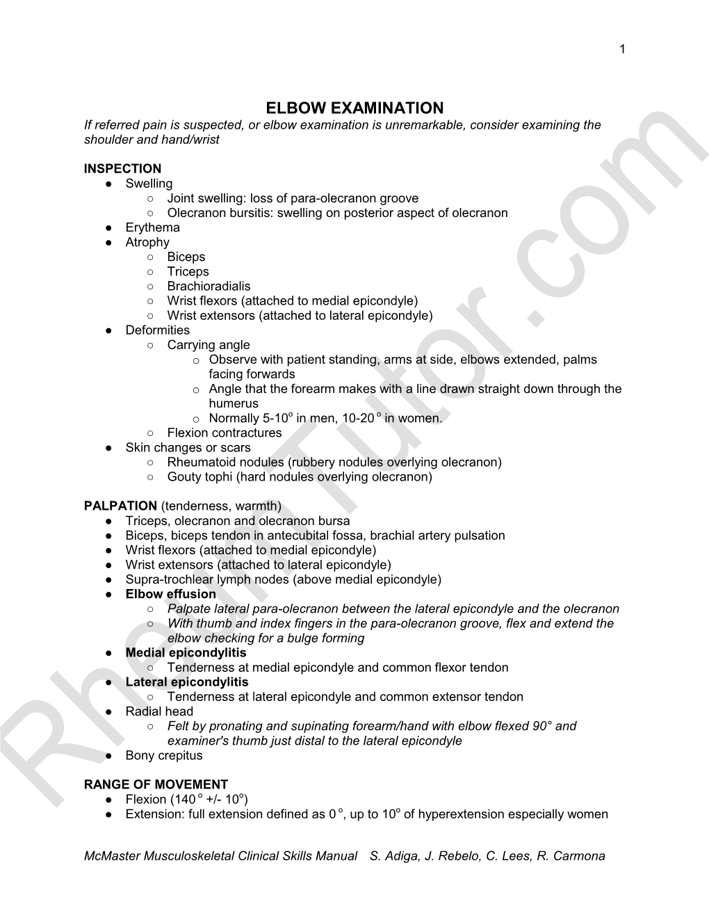 Clinical Skills Manual – Elbow View