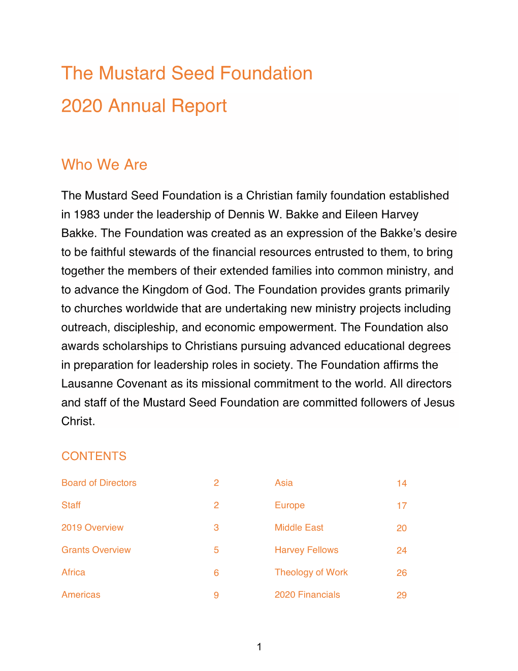 The Mustard Seed Foundation 2020 Annual Report