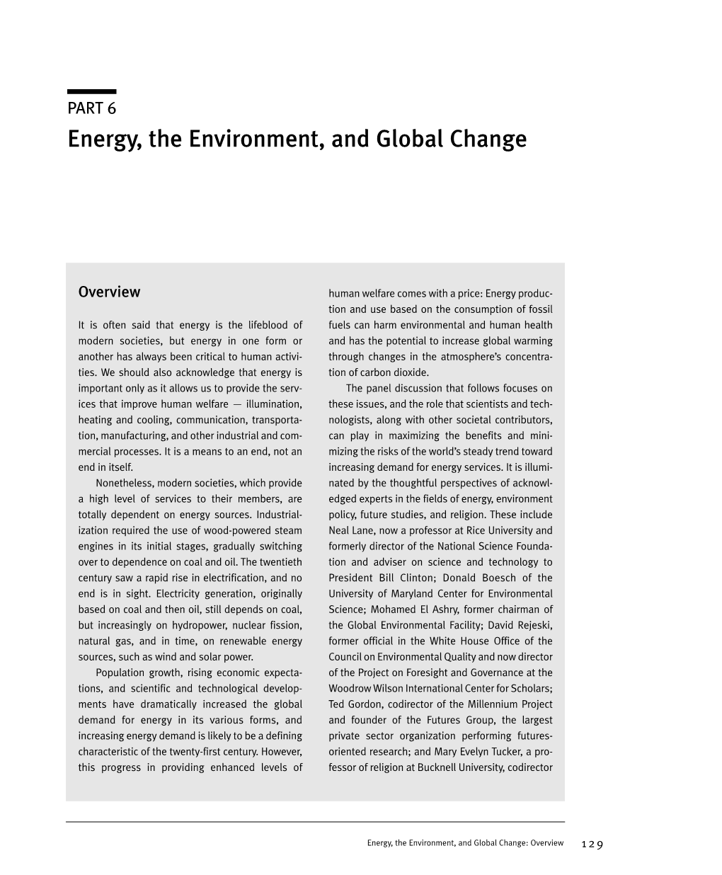 Energy, the Environment, and Global Change