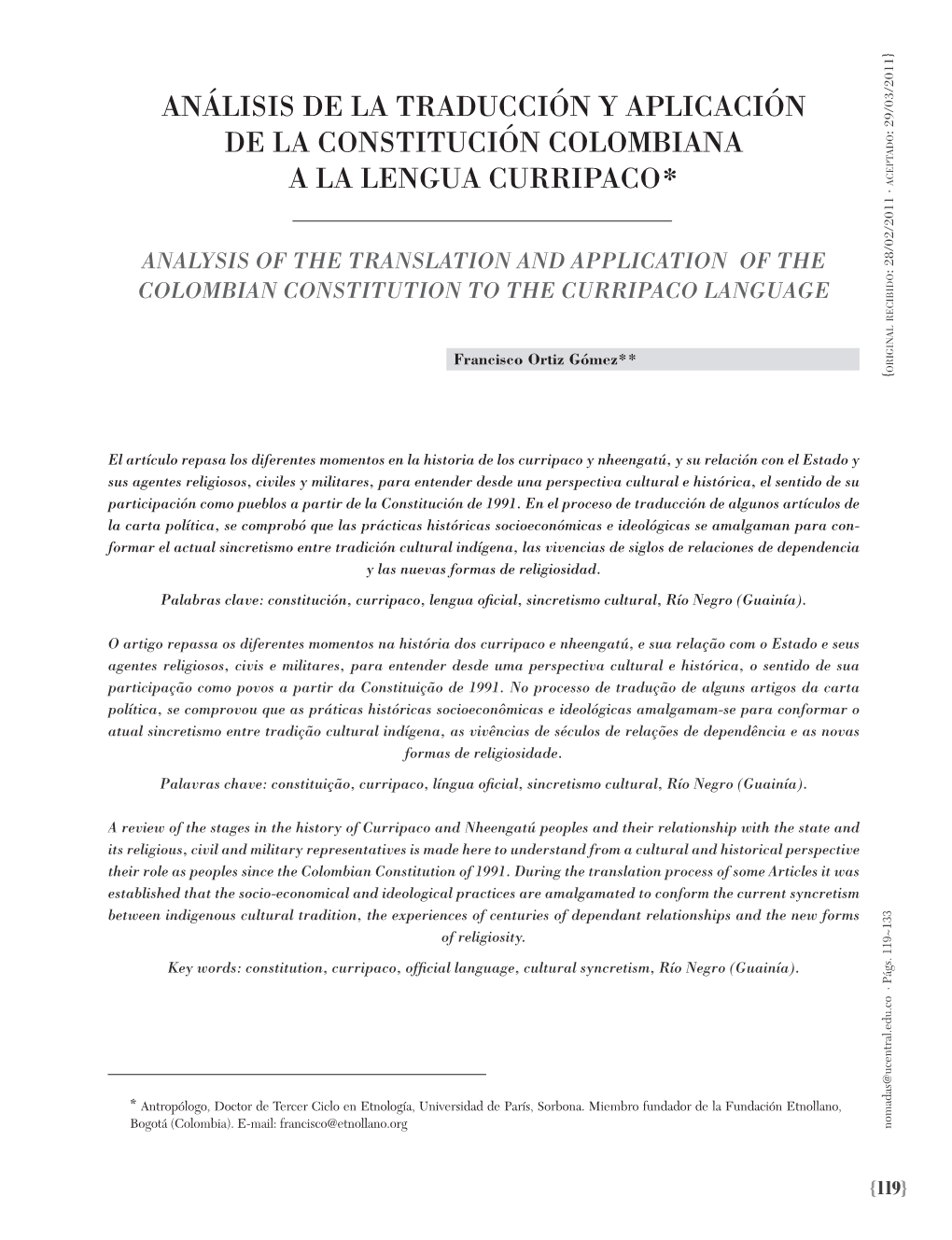 Análisis De La Traducción Y Aplicación De La Constitución Colombiana a La Lengua Curripaco