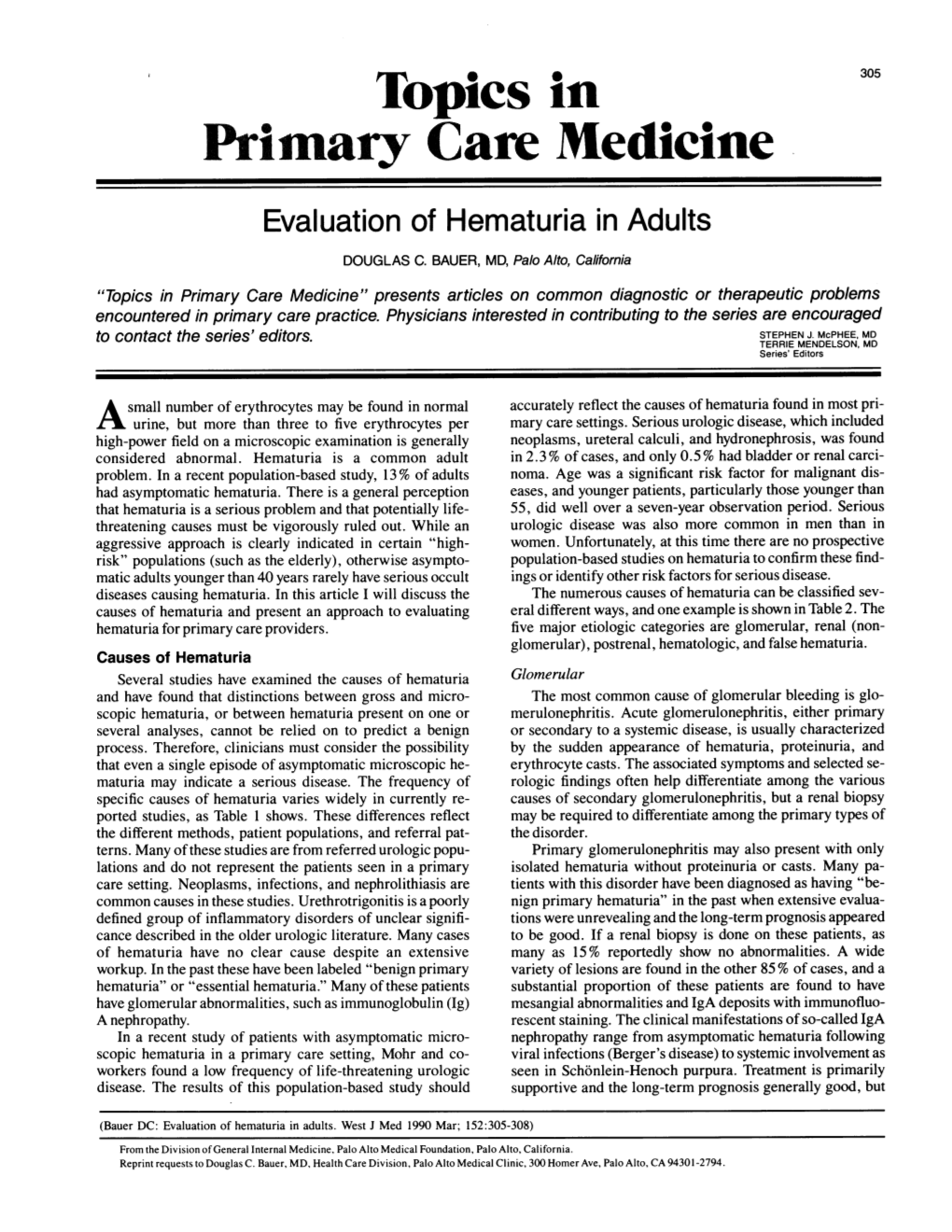 Evaluation of Hematuria in Adults DOUGLAS C