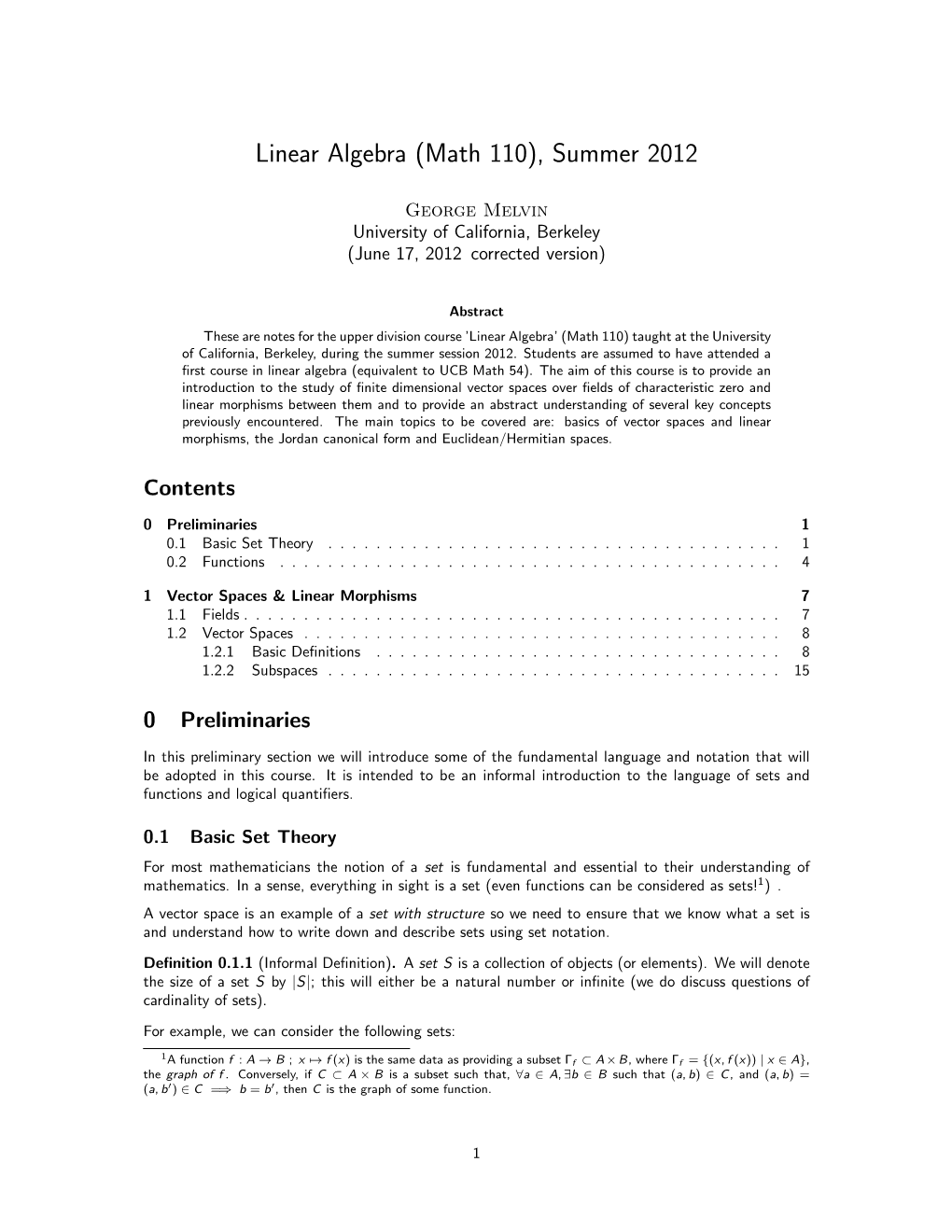 Linear Algebra (Math 110), Summer 2012